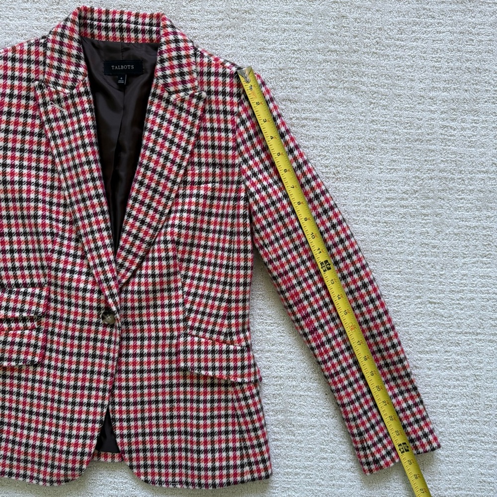TALBOTS | Women's Wool Pink Orange Brown Houndstooth Blazer Sz 6 - Picture 4 of 8